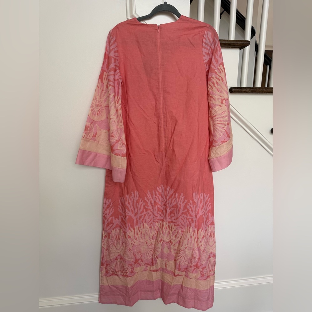 Tuckernuck Hopewell Coral Printed V-Neck Lorena Caftan – Size Small - Picture 7 of 11